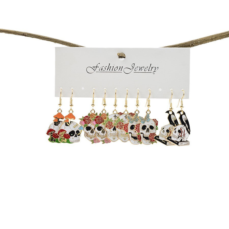 Wholesale Halloween Western Skull Cowboy Rose Skull Earrings Set