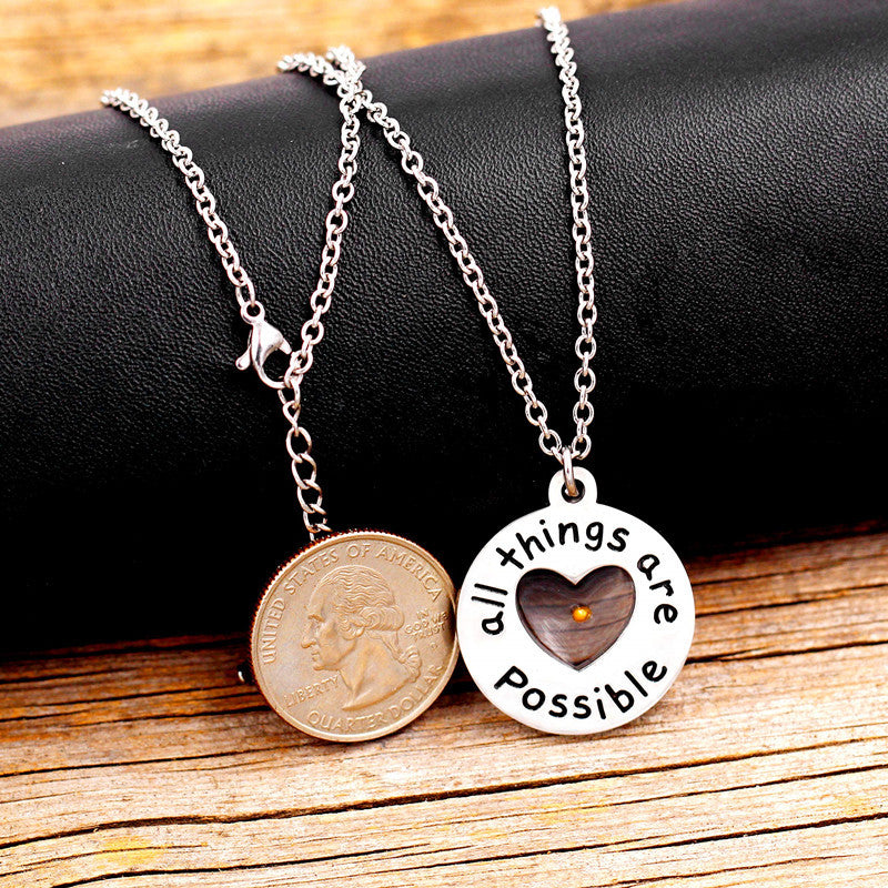 Wholesale stainless steel round lettering mustard seed pendant necklace