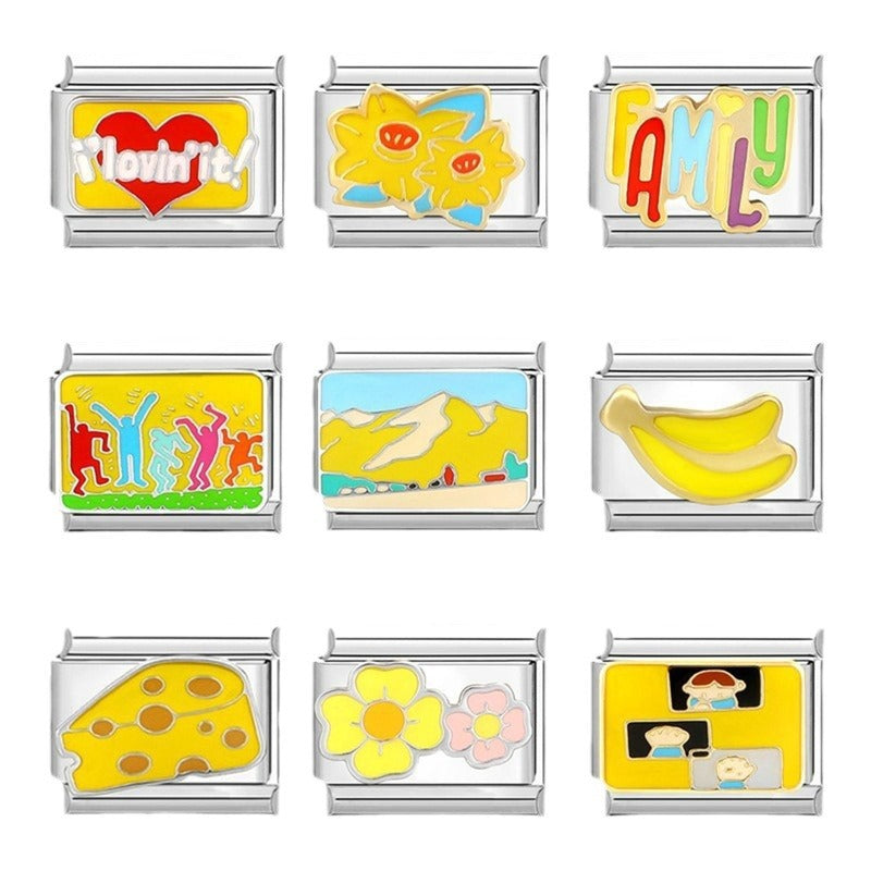 Wholesale Italian Charm Bracelet 9mm DIY Splicing Removable Yellow Element Stainless Steel Composable Bracelet