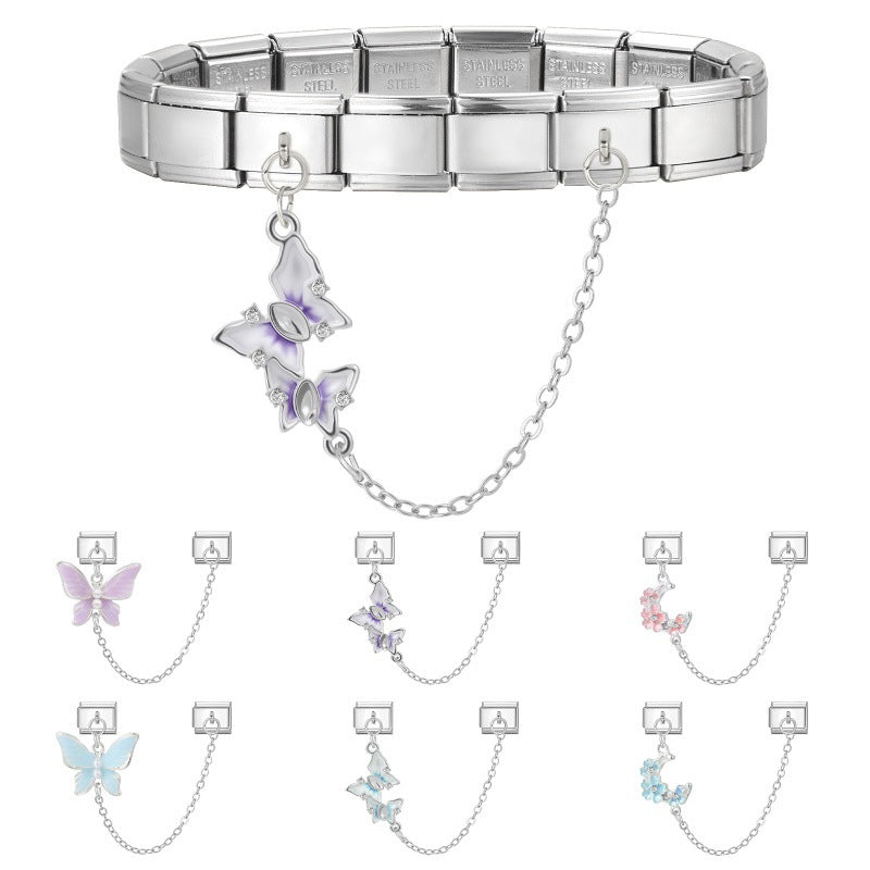 Wholesale 9mm Italian Charm Starter Bracelets DIY Double Hanger Stainless Steel Composable Bracelet