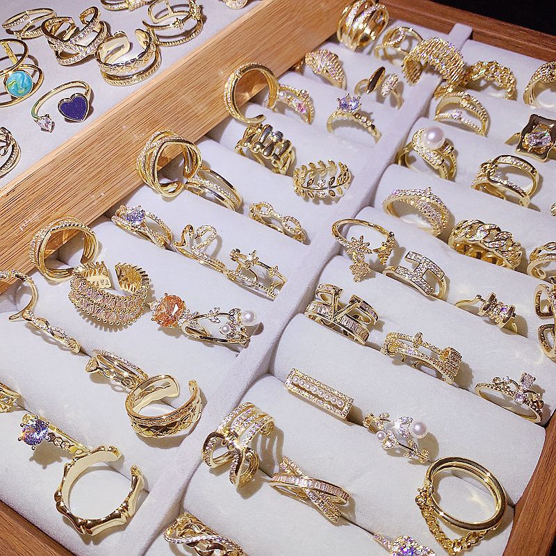 Wholesale Random Color 10pcs Irregular Zircon Open Adjustable Ring ACC-RS-Pabo004