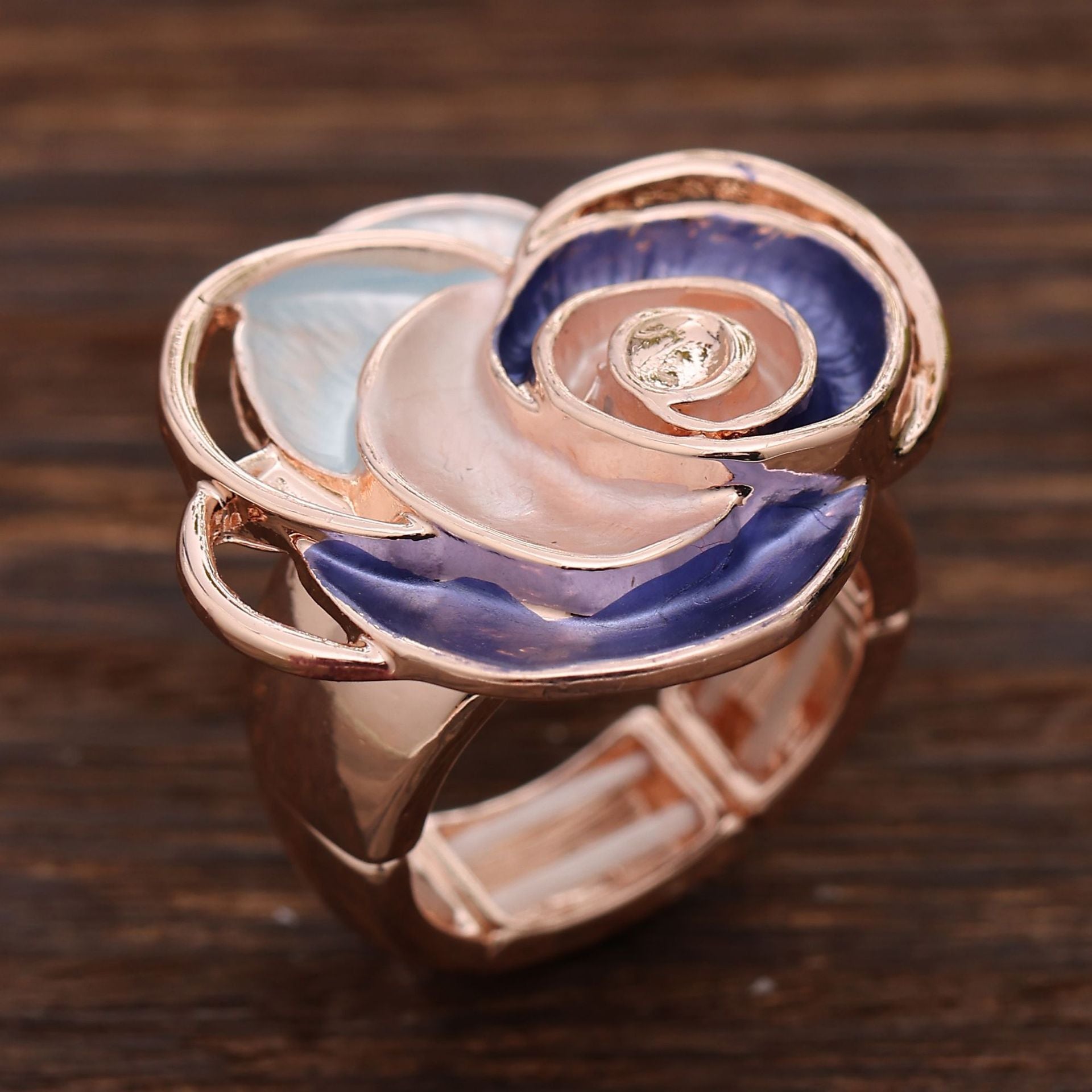 Wholesale  Color Painting Oil Geometric Hollow Flower Elastic Ring