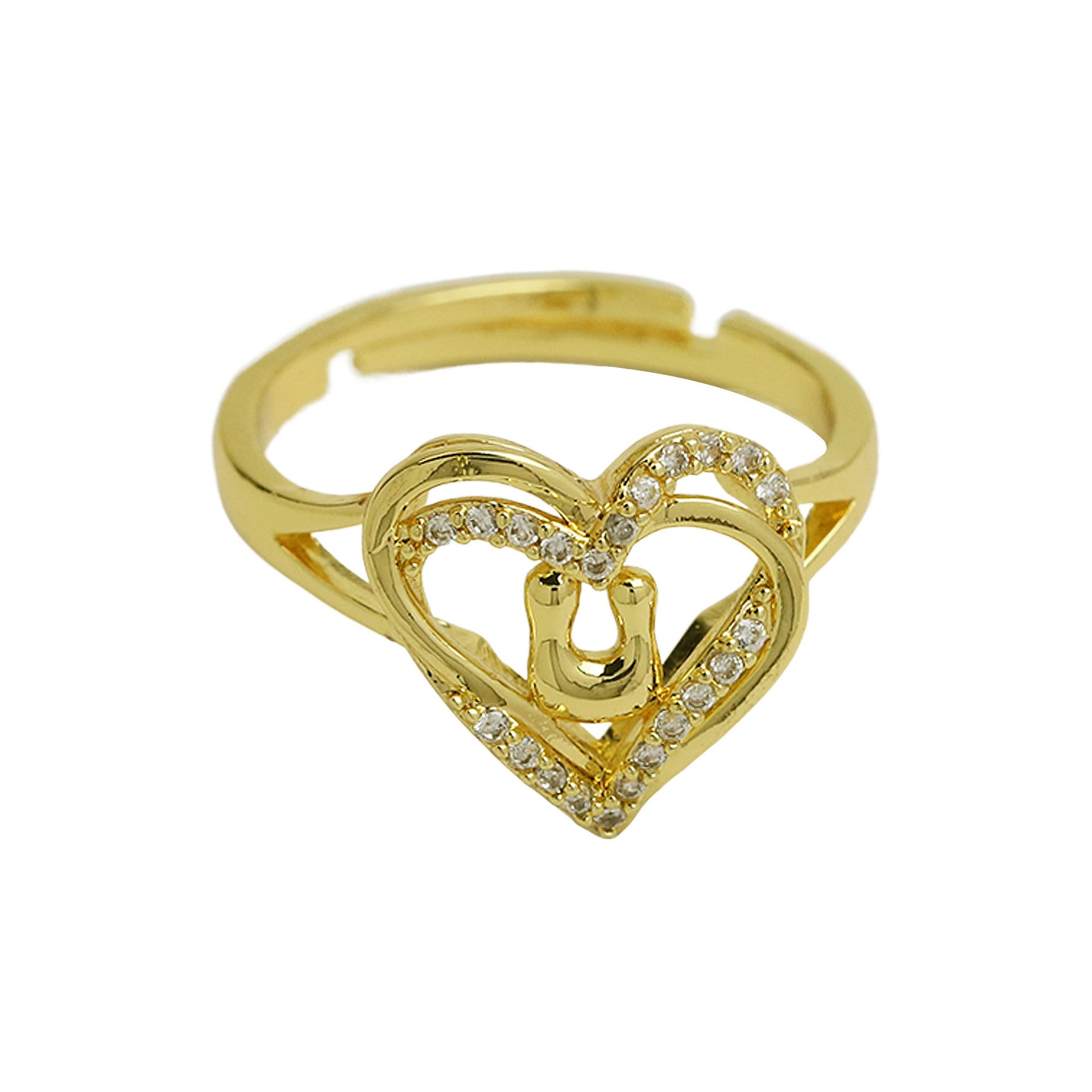 Wholesale  gold love heart-shaped 26 English letters open heart fashion  ring
