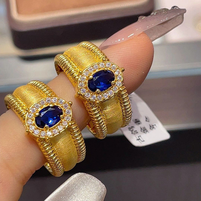 Wholesale Women' s Middle Ancient vintage Flash Diamond Wide Bead Rings Court Wind Ring