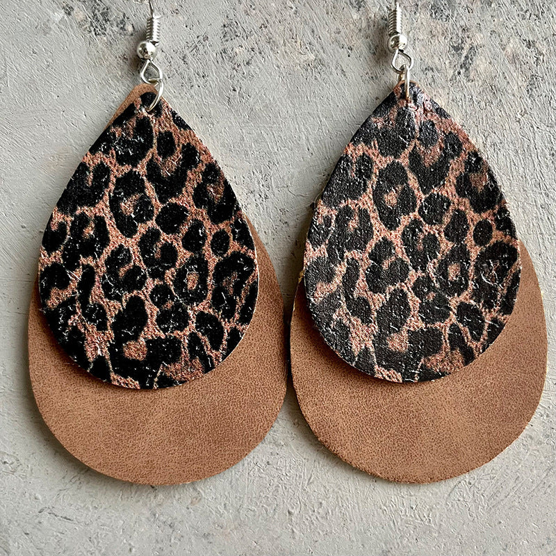 Wholesale 2 Pairs/pack American Flag Leopard Western Style Teardrop Leather Earrings ACC-ES-HY033