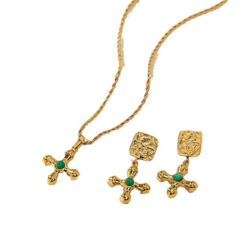 Wholesale Stainless Steel Electroplated 18K Gold Earrings Necklaces ACC-NE-YuHui007