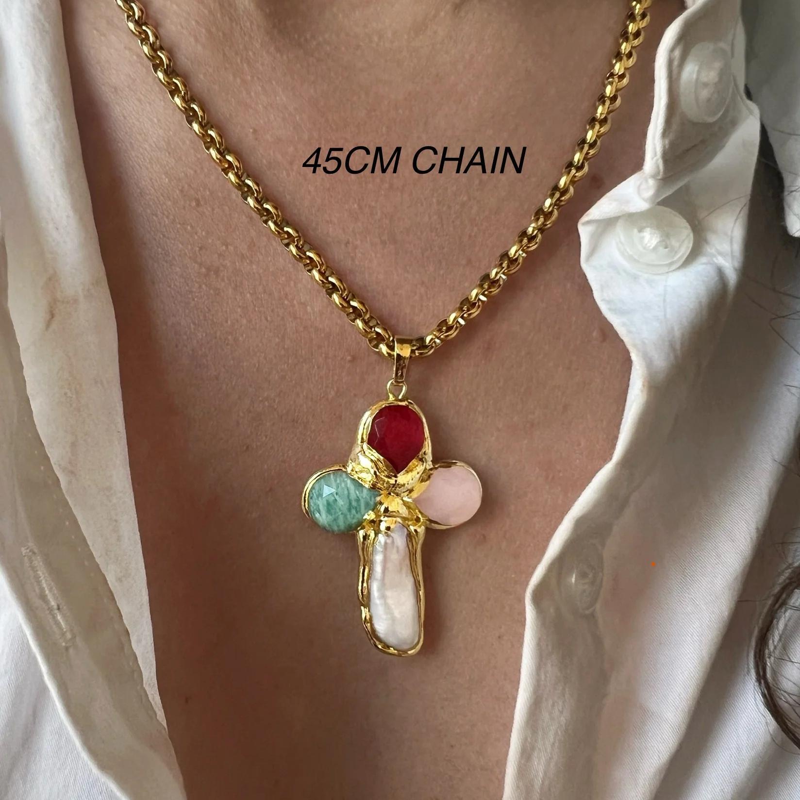 Wholesale Stainless steel goose soft stone cross zircon pendant necklace
