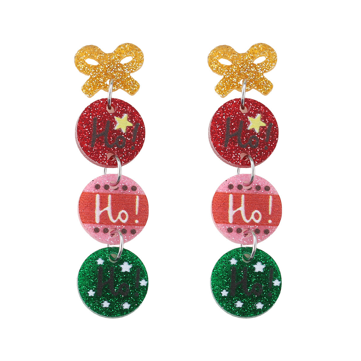 Wholesale Christmas star bow round sequin acrylic pendant earrings geometric four-piece ing earrings