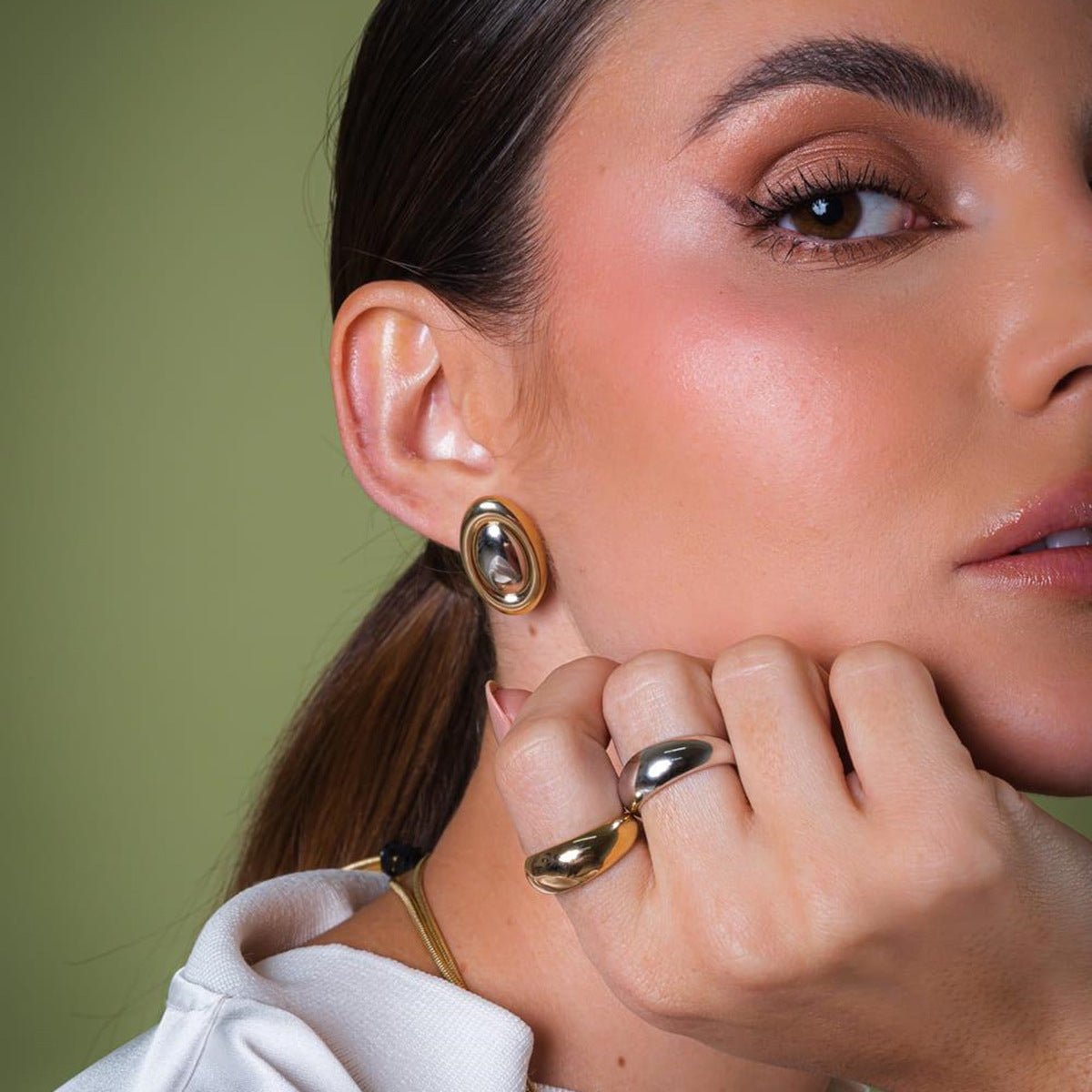 Wholesale  18k gold stainless steel color matching oval earrings