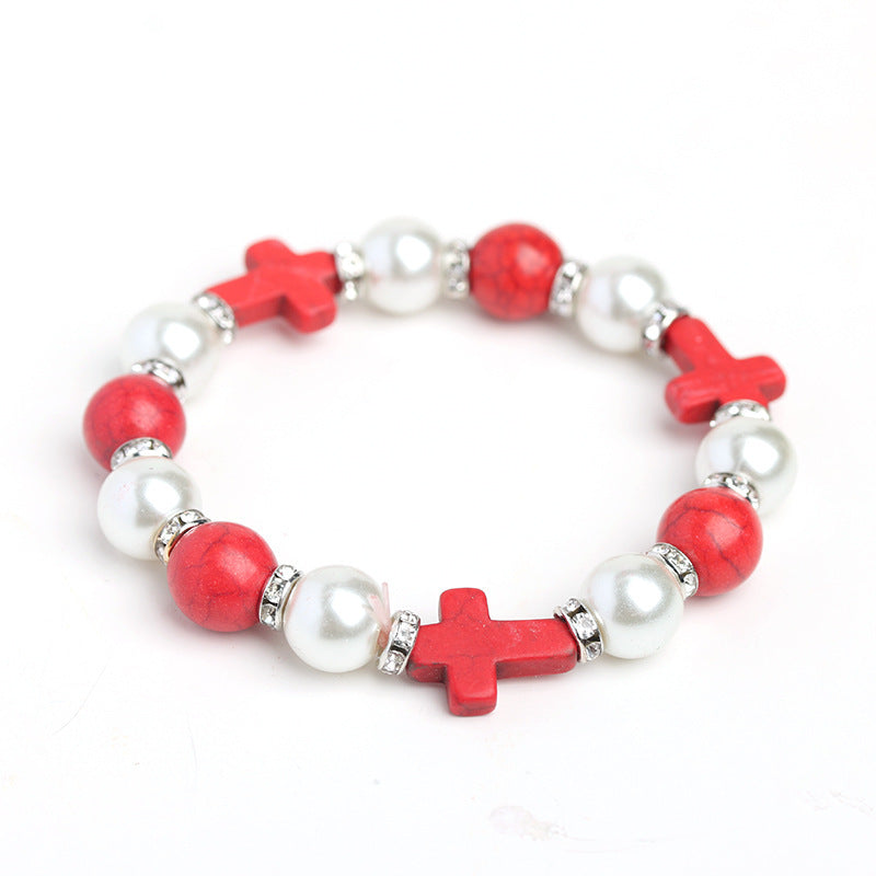 Wholesale Pearl Cross Turquoise Hand Decoration High Street Punk Bracelet ACC-BT-Chengz002