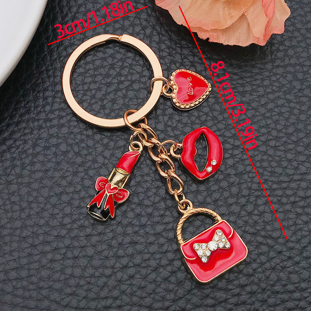 Wholesale Oil Dripping Small Fragrance Kc Gold Rose Red Cosmetic Box Lipstick Lips Alloy Keychain