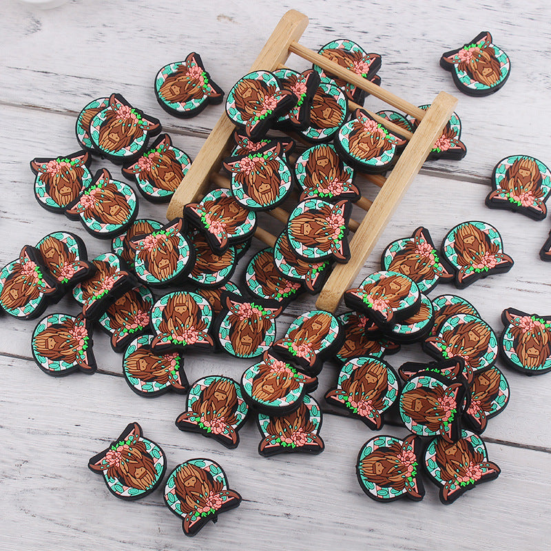 Wholesale 10pcs Cartoon Western Style Bull Head Silicone Beads Focal Beads DIY Beadable Pen Accessories ACC-BDS-GuangTian018
