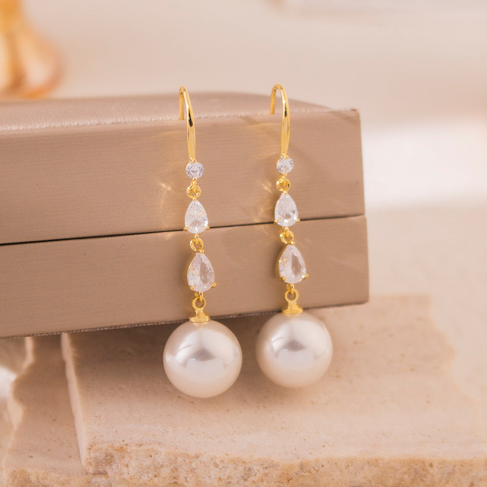 Wholesale Zirconia Pearl Tassel Ear Hooks