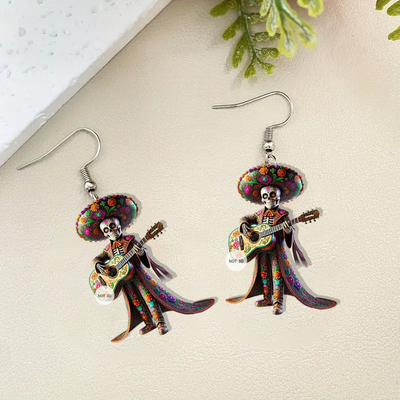 Wholesale Mexican style guitar skeleton acrylic earrings
