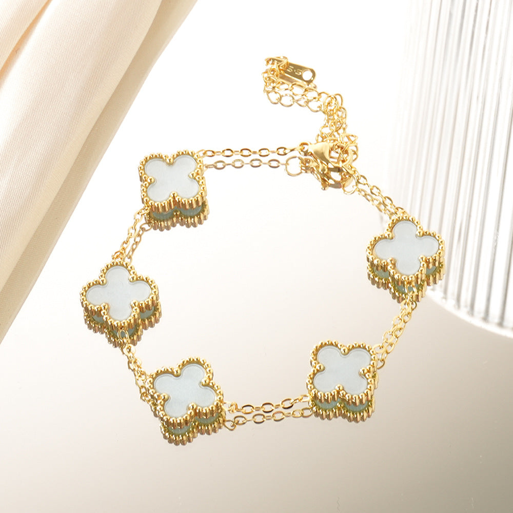 Wholesale Four-Leaf Clover Stainless Steel Bracelet Gold Plated Macaron Color Jewelry Accessory ACCVIP