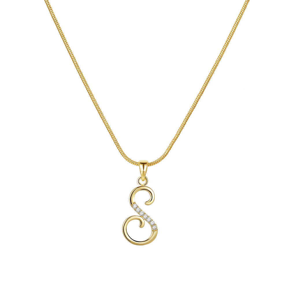 Wholesale 26 Letter Creative Simple Copper Zircon Snake Chain Gold Necklace