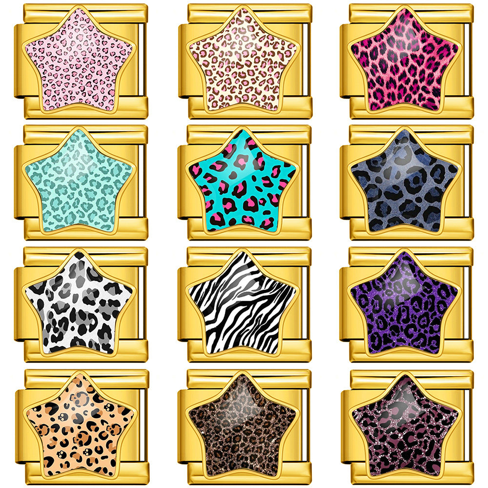 Wholesale Stainless Steel Leopard Print Star Modular Bracelet DIY Elastic Jewelry Accessory