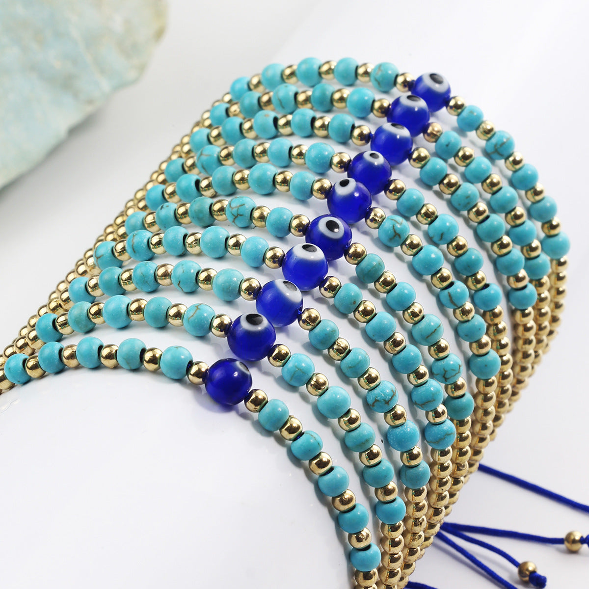 Wholesale Evil Eye Woven Rope Turquoise Beaded Bracelet for Women,  Handmade Geometric Style,  Chic Jewelry Accessory Gift