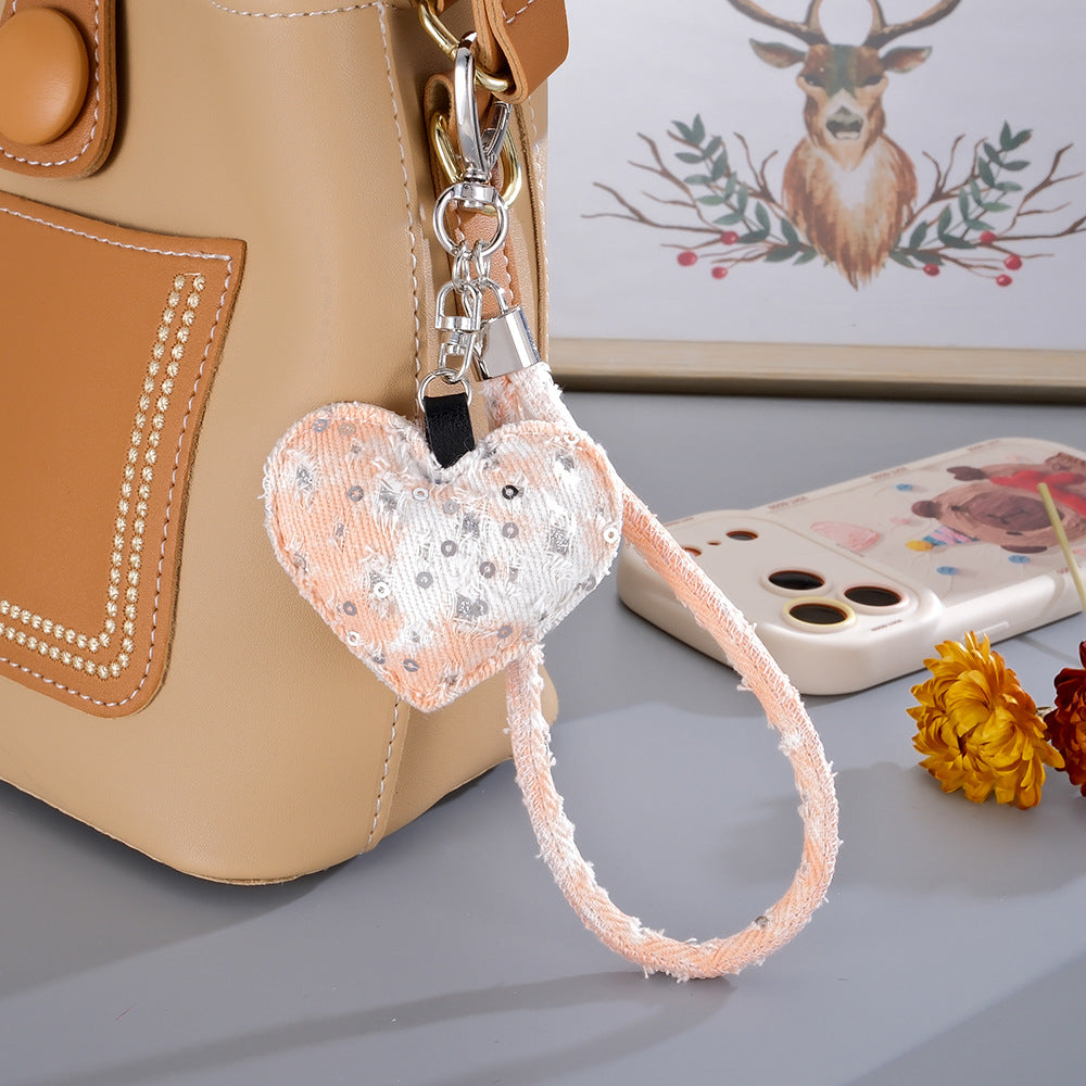 Wholesale  sophisticated ripped denim wrist strap phone charm  Keychain