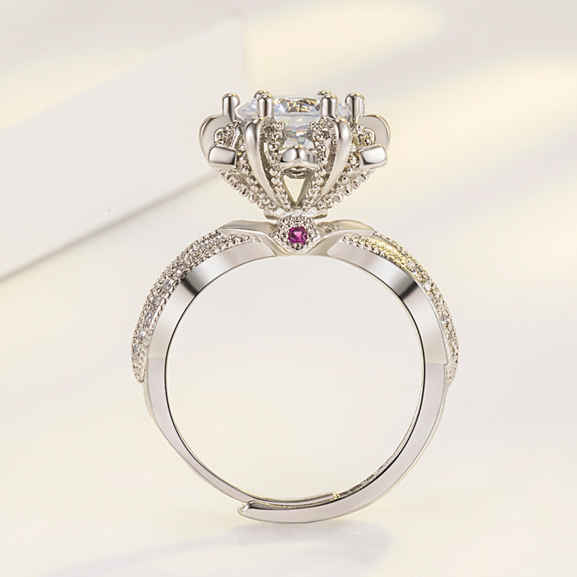 Wholesale  imitation high carbon diamond ring luxury six claw crown hexagonal flower ring