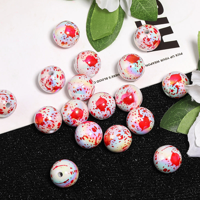 Wholesale 100pcs Halloween Diy Bead Pen Accessories Bloody Rose Skull Print Round Beads ACC-BDS-BLG112