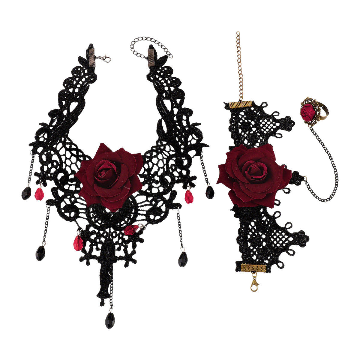 Wholesale  Red Rose Lace Necklace Niche Bracelet