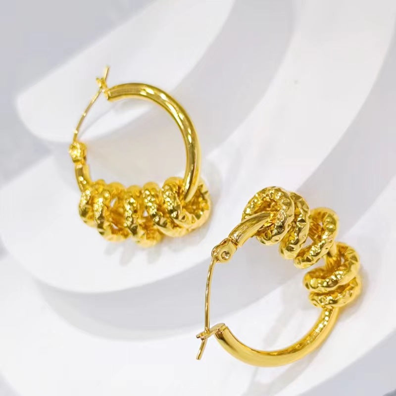 Wholesale Titanium Steel earrings 18K gold spiral round earrings trendy jewelry