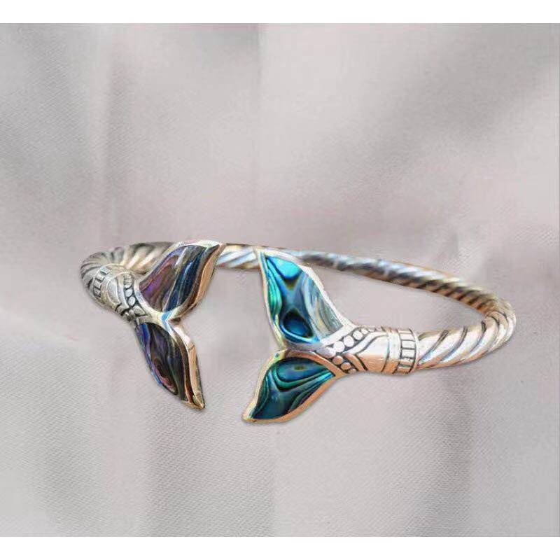 Wholesale Zinc Alloy Mermaid Open Bangle,  Blue Retro Fashion Bracelet,  Jewelry Accessory for Resale