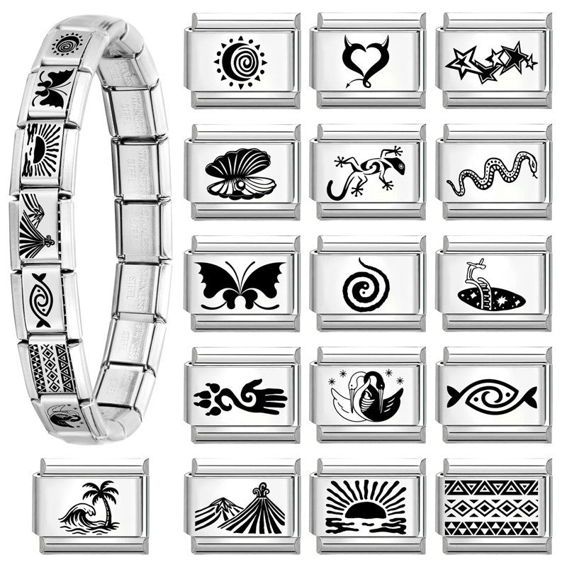 Wholesale DIY Stainless Steel Modular Bracelet with Black White Star Butterfly Pattern – Everyday Jewelry Accessory