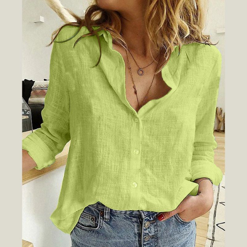 Wholesale Solid Color Casual Loose Long Sleeve Linen Shirt