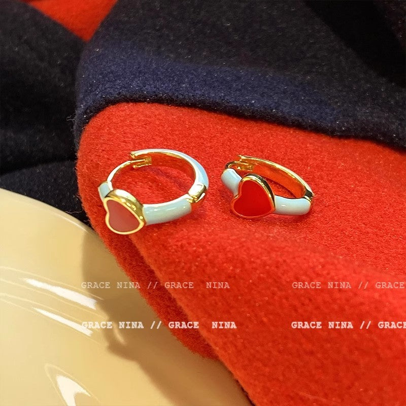 Wholesale Red Glaze Love Ear Buckle Earrings