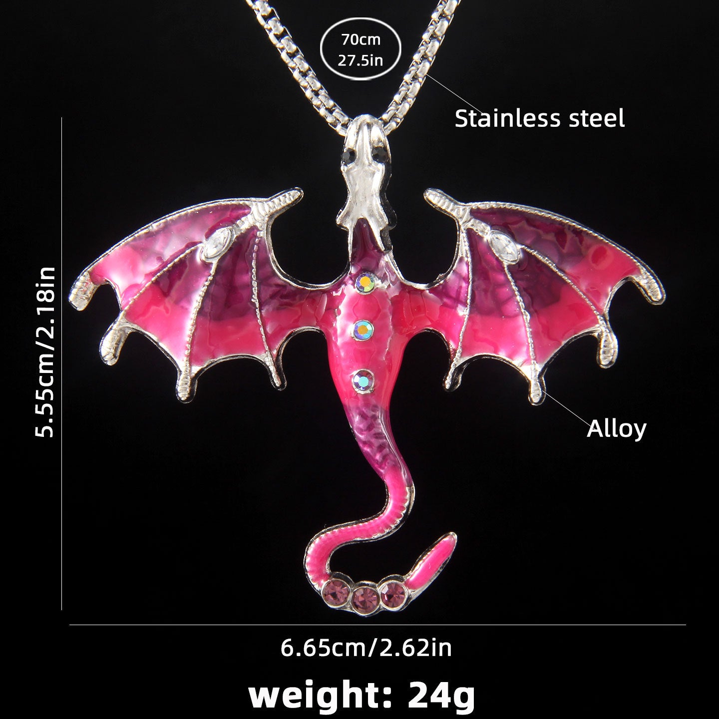Wholesale Diamond Flying Dragon Stainless Steel Necklace