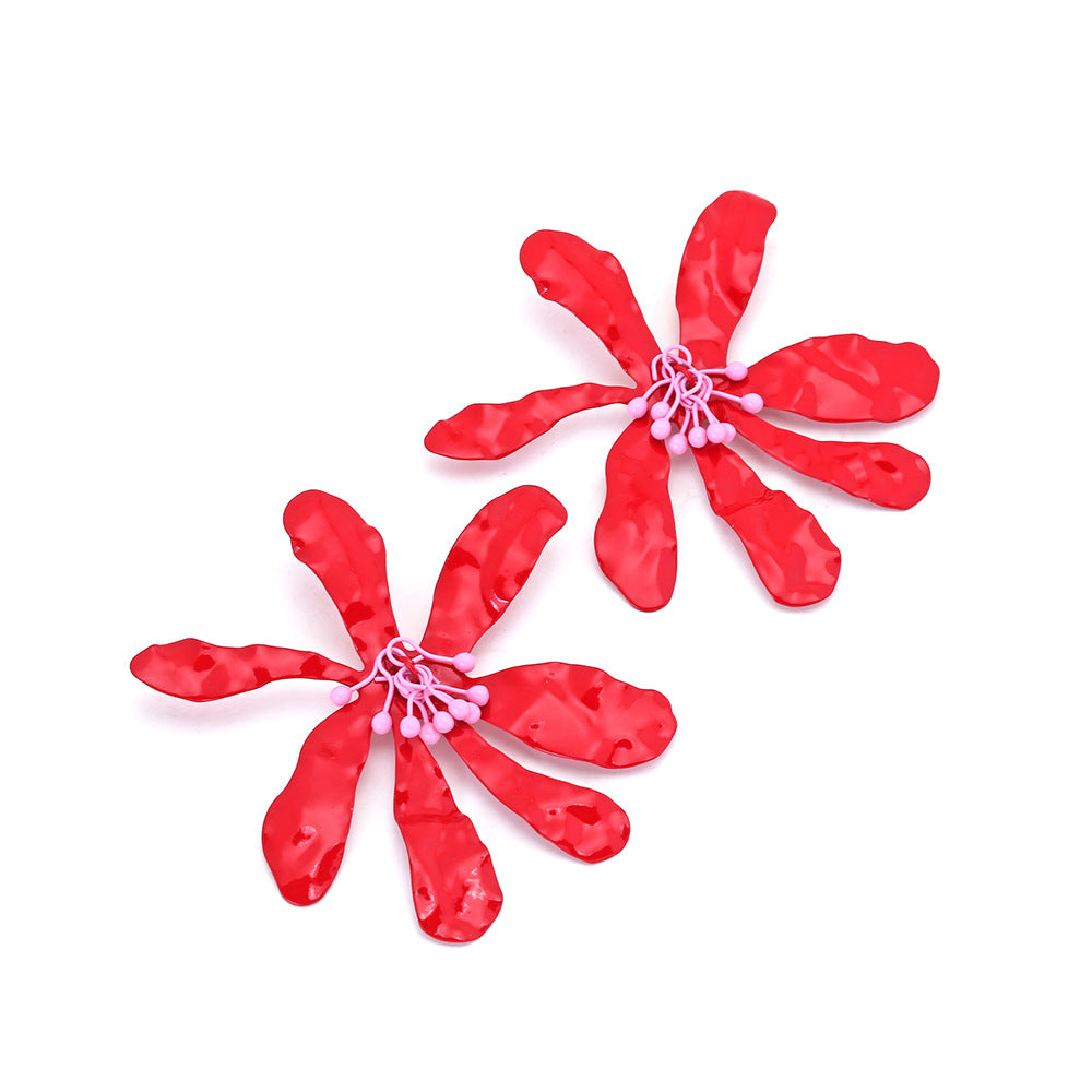 Wholesale Hand-Beaded Colorful Large Flower Earrings
