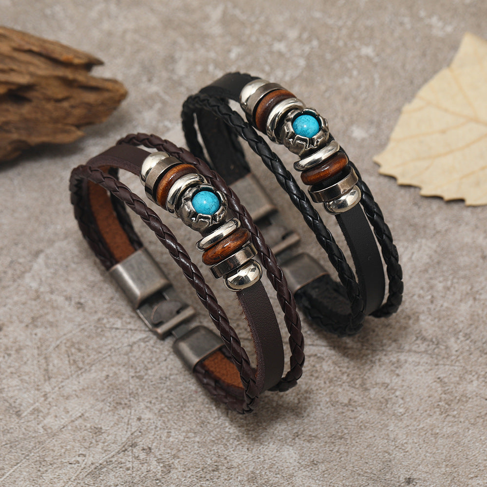 Wholesale 2PCS Leather Ethnic Style Multi-Layer Bracelet