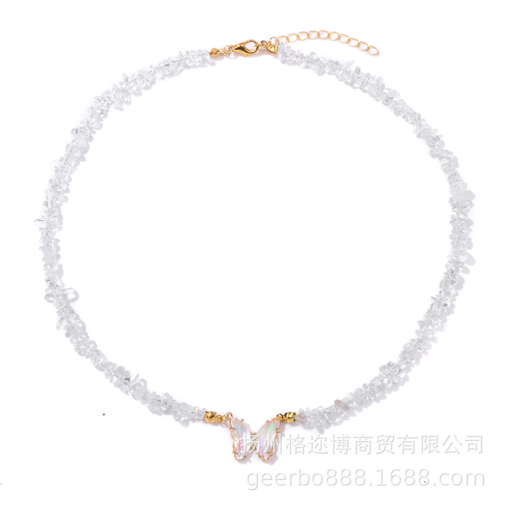 Wholesale Natural Color Stone Handmade Crystal Butterfly Pendant Necklaces ACC-NE-GEB001