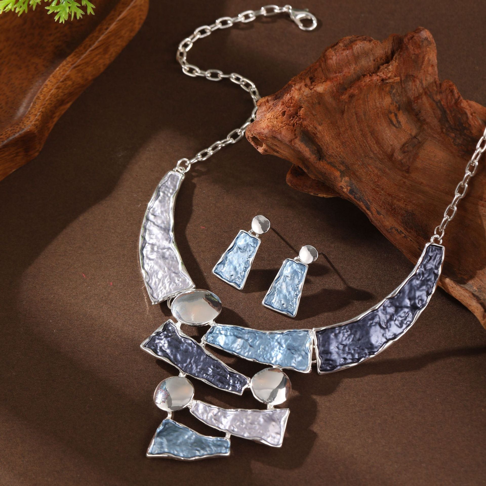 Wholesale color painting oil hollow geometric lines earrings necklace suit