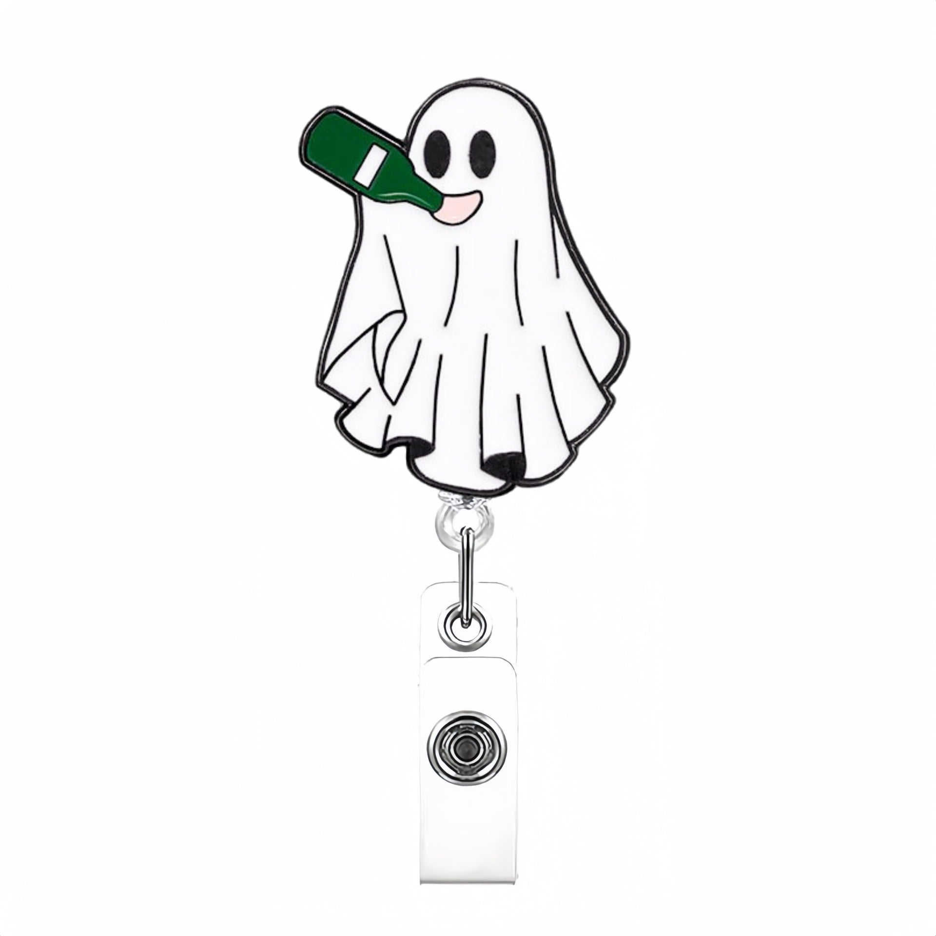 Wholesale Cute White Ghost Retractable Badge Reel with B. O. O.  Design,  Acrylic ID Holder for Nurse Doctor,  Gift
