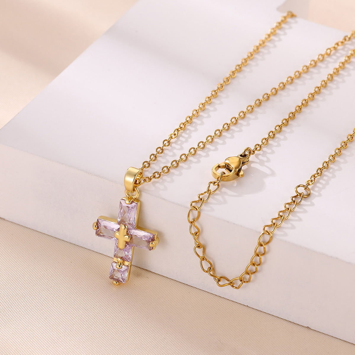 Wholesale Gold-plated zircon cross necklace