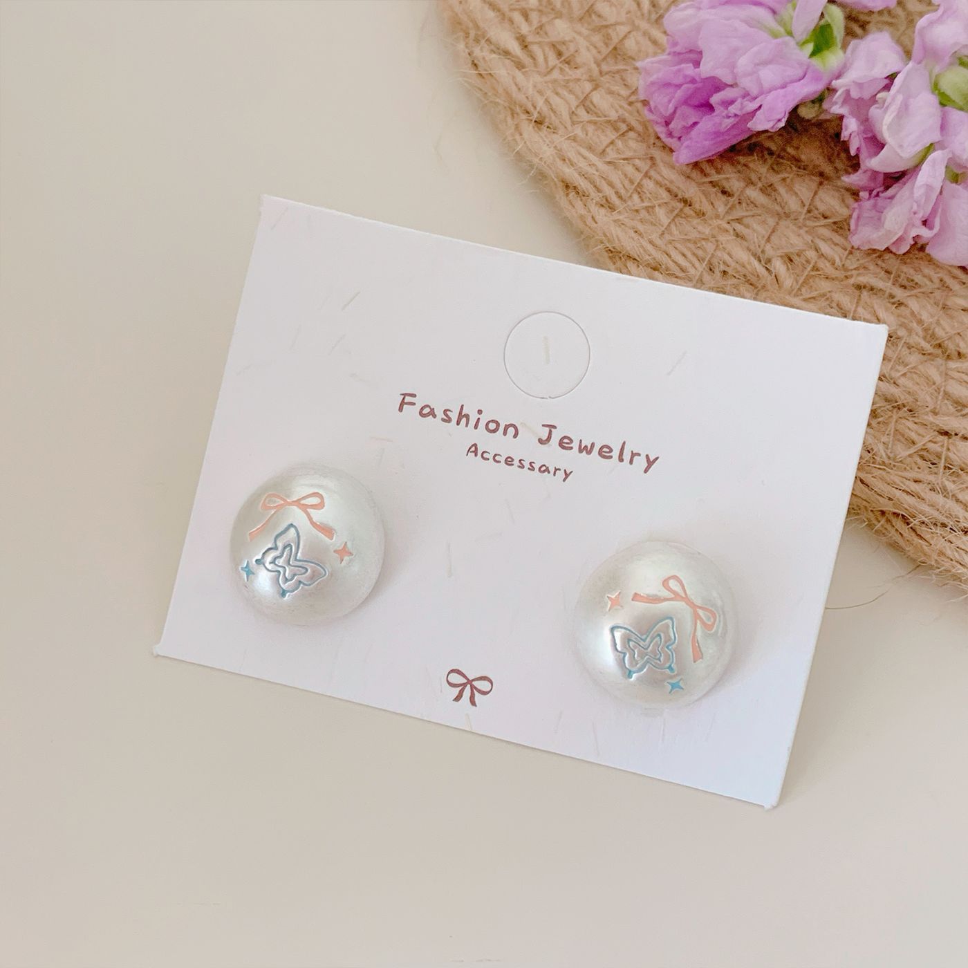 Wholesale Square Graffiti Cat Earrings  Asian Silver Cute Five-pointed Star Butterfly Earrings