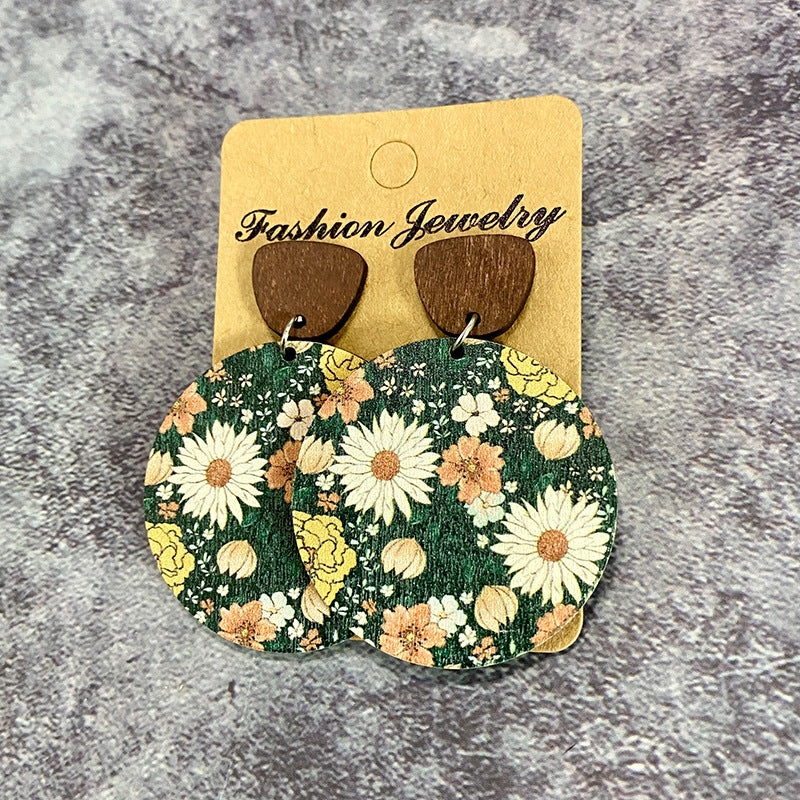 Wholesale  Bohemian flower stitching wooden earrings