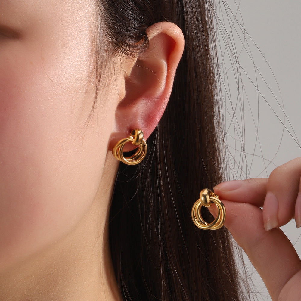 Wholesale retro circle earrings 18K gold non-fading stainless steel  earrings