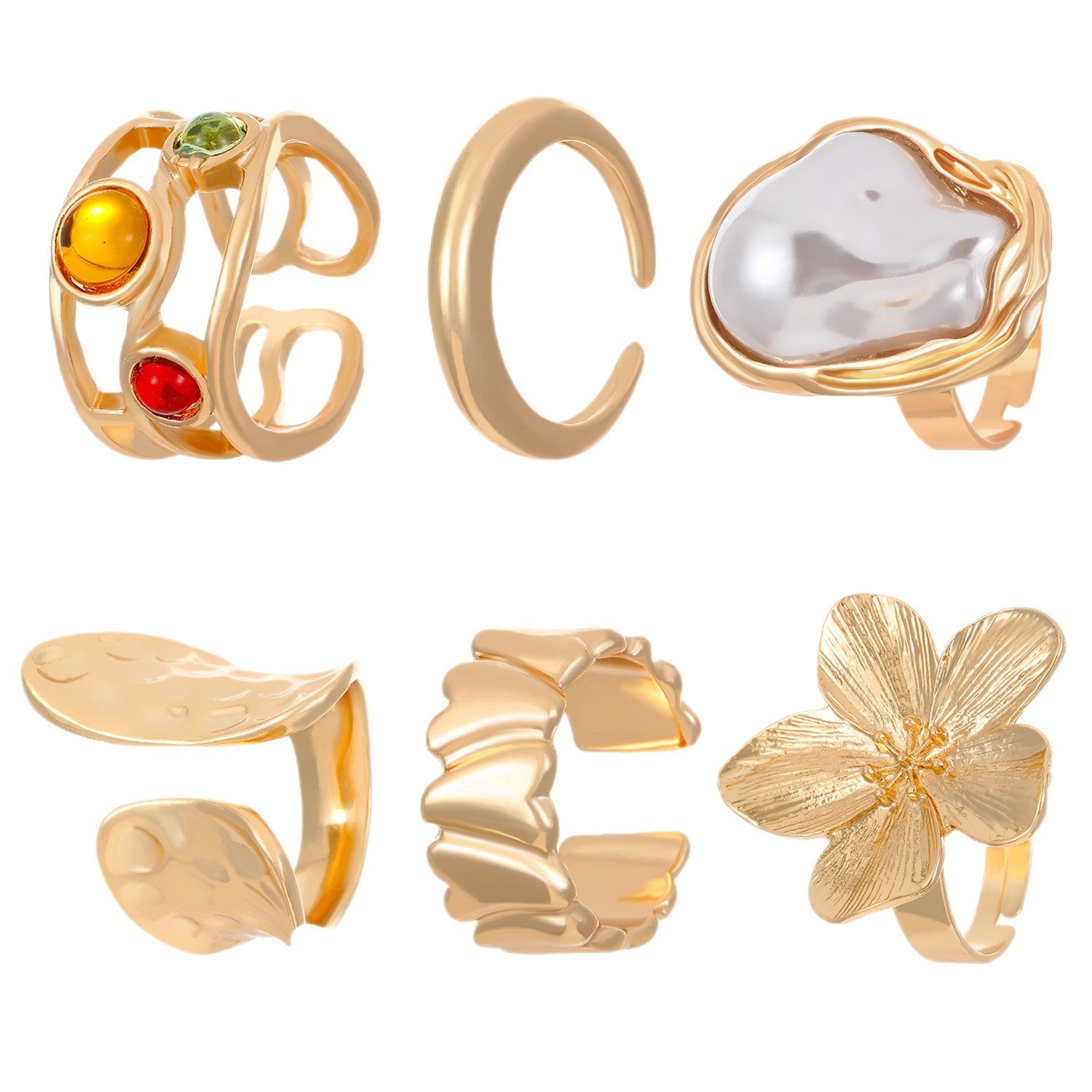 Wholesale Exaggerated Baroque Retro Ring  Export Niche Imitation Pearl Flower Ring