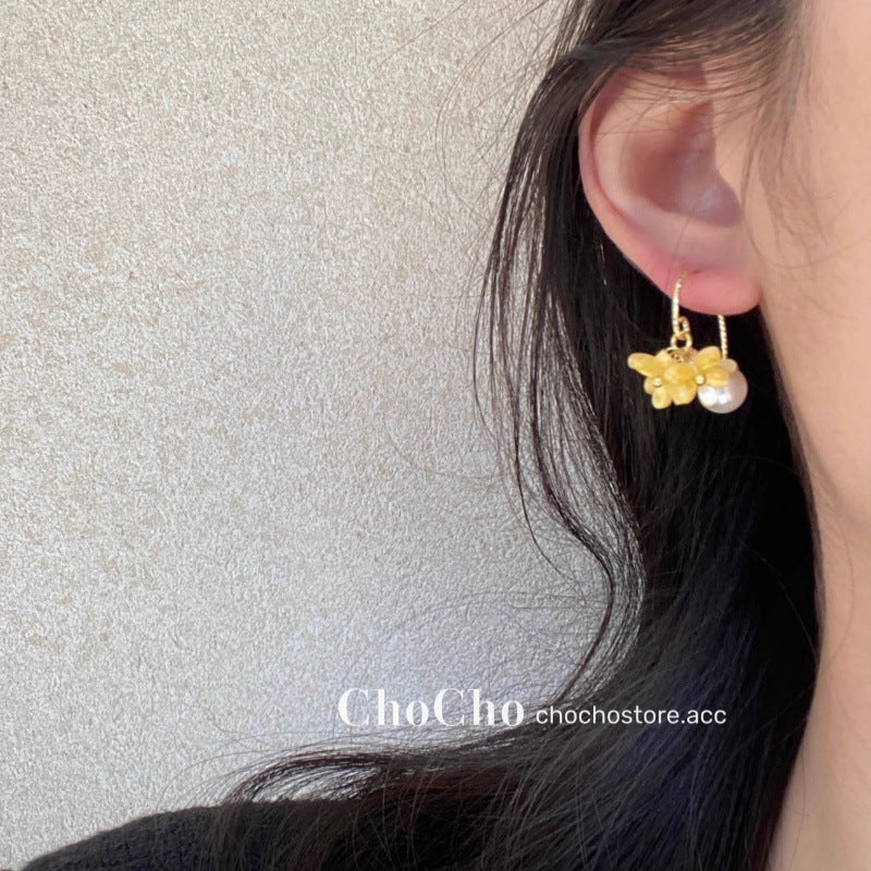Wholesale Osmanthus Yellow Flower Pearl Earrings