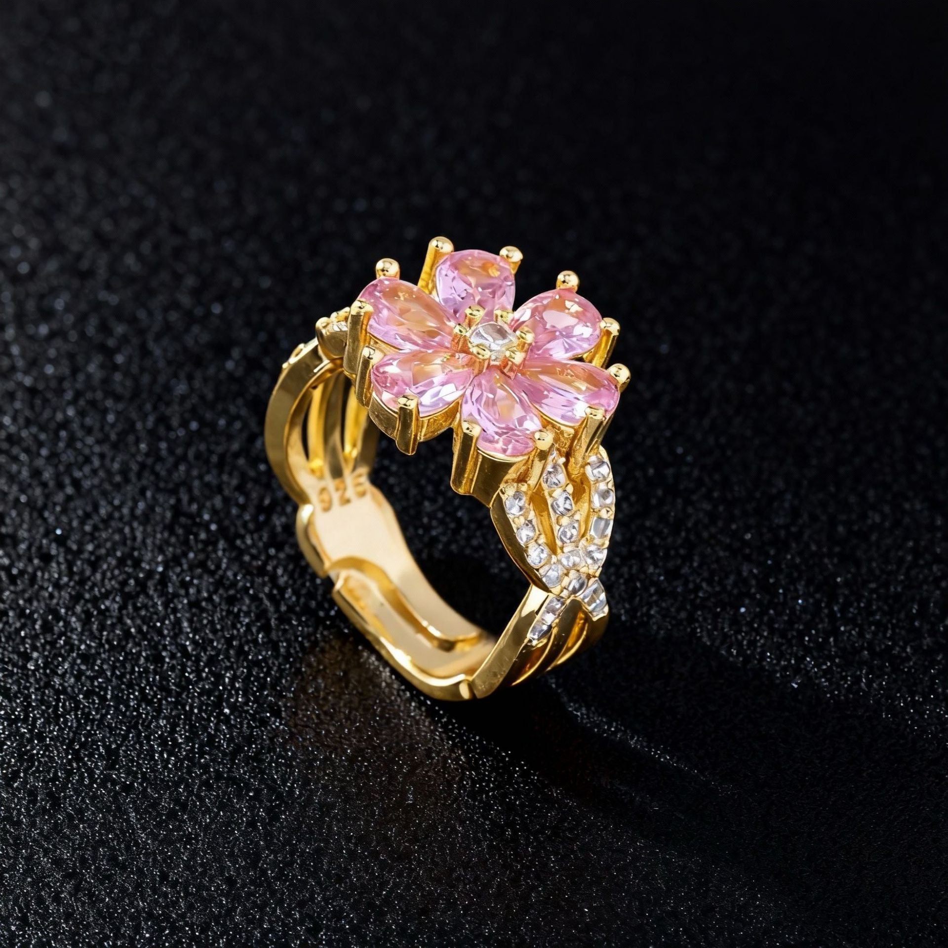 Wholesale Flower Zircon Ring Gold Plated Copper Open Ring Women Chic Fashion Accessory Gift Boutique Resale