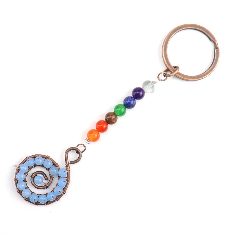 Wholesale Colorful Crystal Natural Stone Beads Spiral Keychain ACC-KC-HanX005