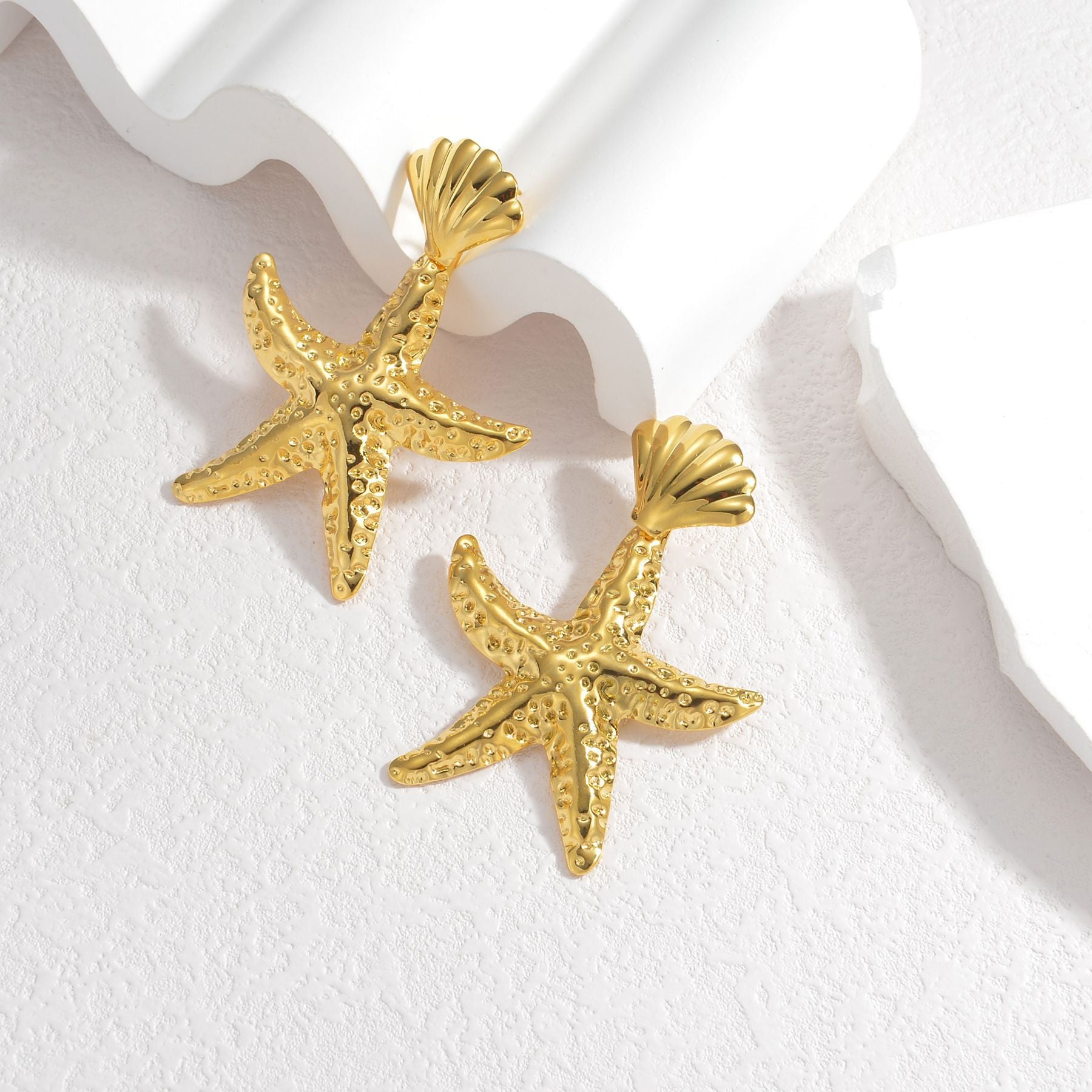 Wholesale Bohemian Style Marine Element Earrings 18K Gold Plated Starfish Stainless Steel Earrings ACC-ES-yanc001