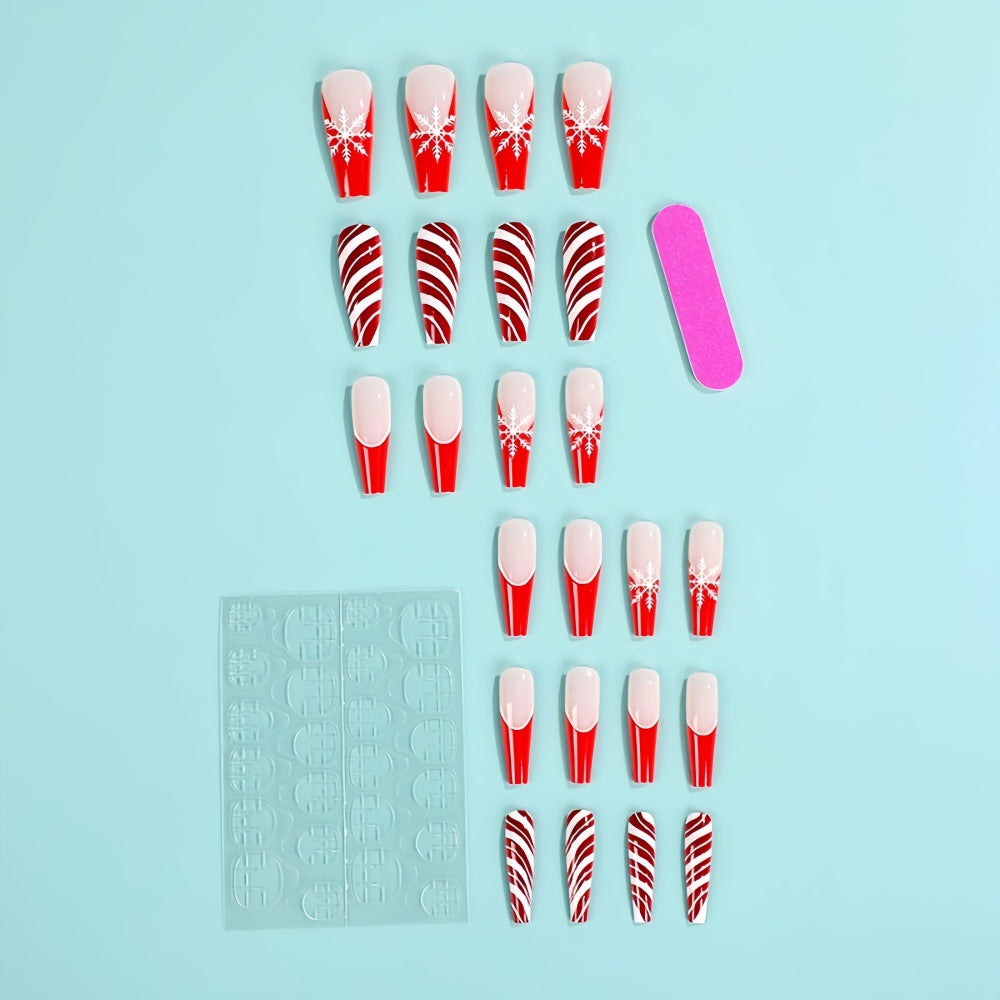 Wholesale 24 Pieces/ box Christmas  Snowflake  Red and White Stripes Nail