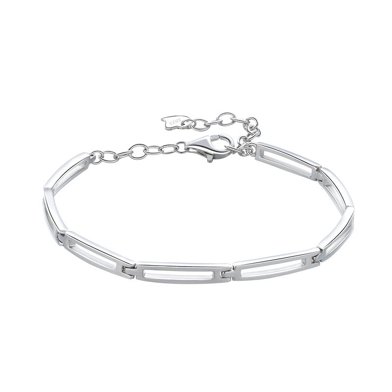 Wholesale  Silver S925 Bracelet Square Grid Pin Hip Hop Trend White Gold Plated Bracelet