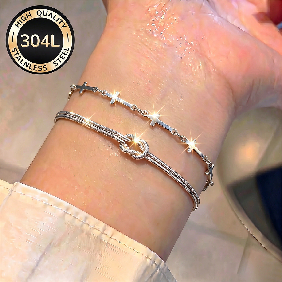 Wholesale Geometric Chain Design 2 Piece 18K Gold Plated Stainless Steel Bracelet Set Chic Fashion Accessory For Women Gift Boutique Resale