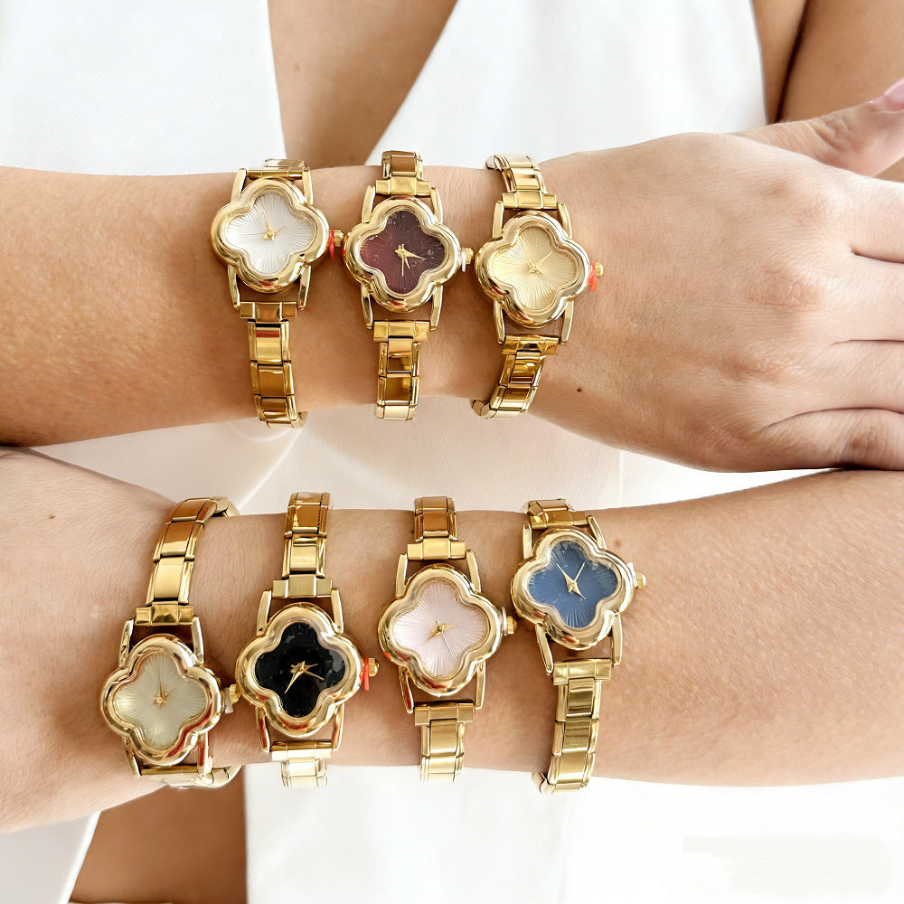 Wholesale Four-Leaf Clover Modular Women' s Watch with Detachable Steel Band,  DIY Fashion Accessory for Parties and Gifts